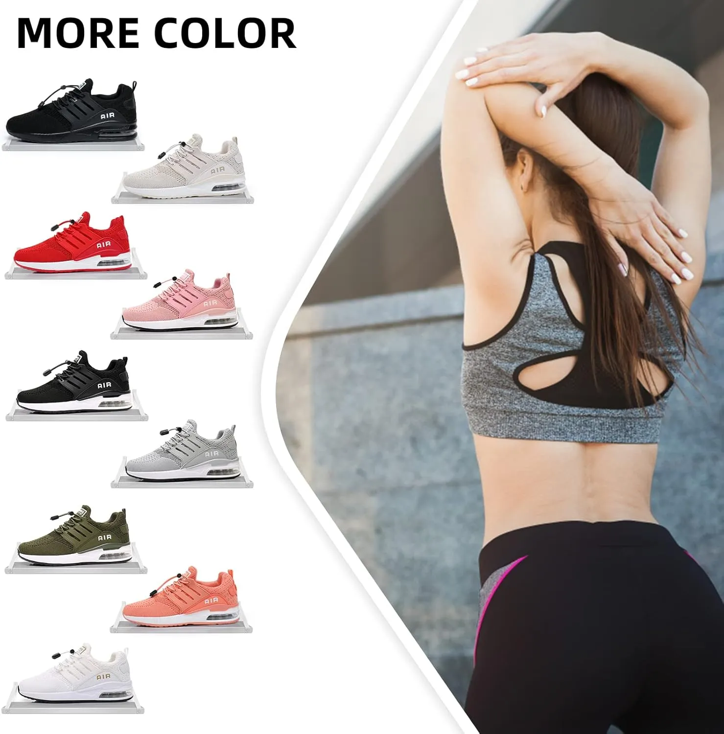 BOGOVER Womens Lightweight Air Running Shoes, Breathable Gym Jogging Running Tennis Sneakers with Air Cushion,No Tie