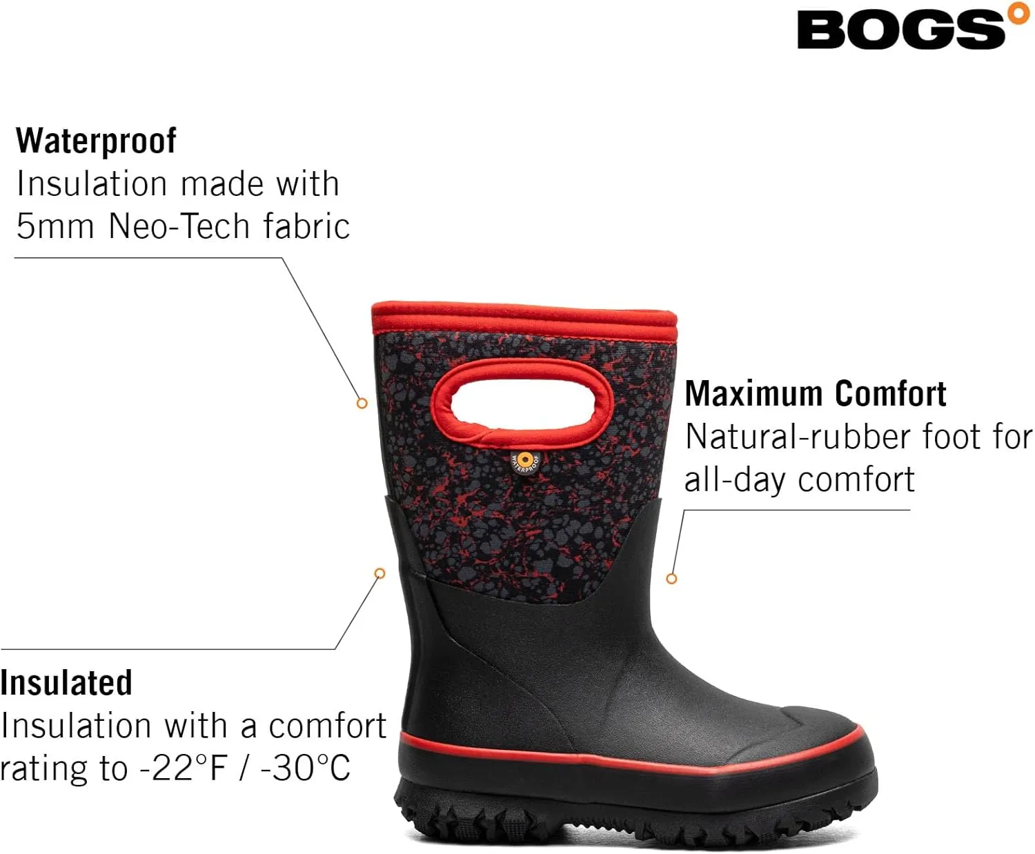 BOGS Grasp Kids Waterproof Insulated All Weather Rain Boots Mud Boots I For Snow, Rain, Winter, Mud and Cold Weather for Toddlers, Girls, Boys, Unisex