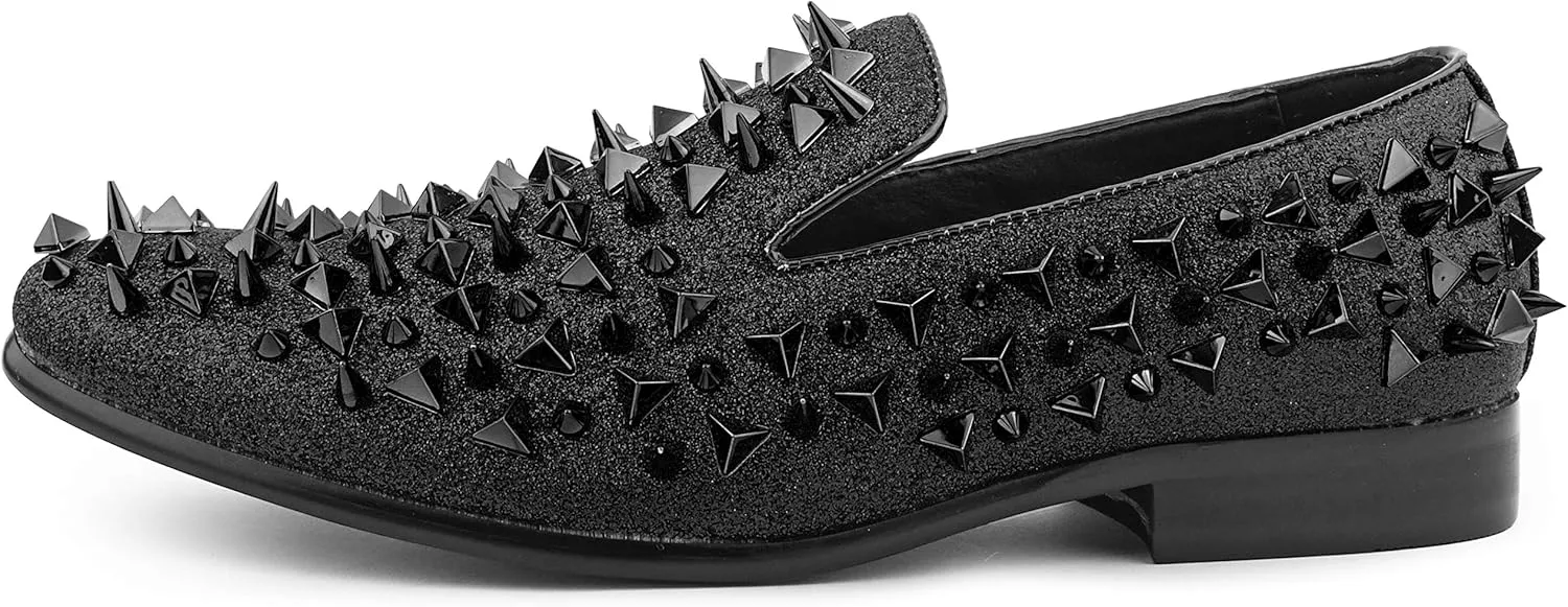 Bolano x Amali Mesa - Men's Designer Shoes, Comfortable Men's Slippers - Fashion Shoes - Shiny and Metallic Smoking Slippers with Matching Spikes