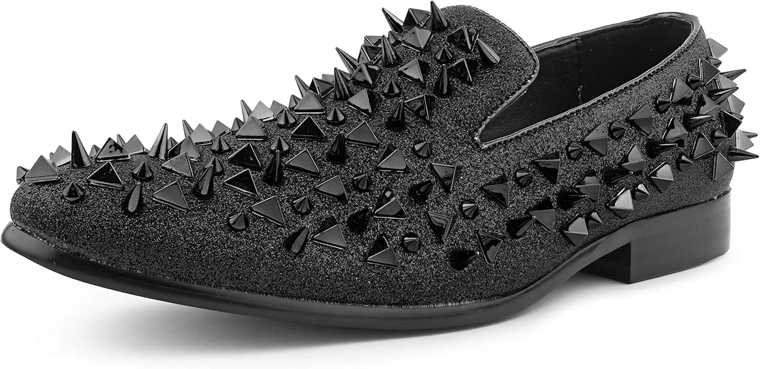 Bolano x Amali Mesa - Men's Designer Shoes, Comfortable Men's Slippers - Fashion Shoes - Shiny and Metallic Smoking Slippers with Matching Spikes