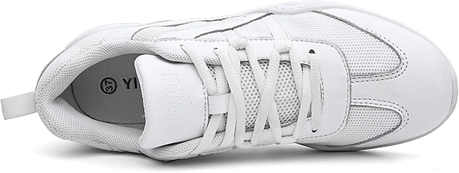 Boys Girls White Cheer Shoes Cheerleading Competition Athletic Walking Tennis Sport Hook&Loop Dance Sneakers Shoe