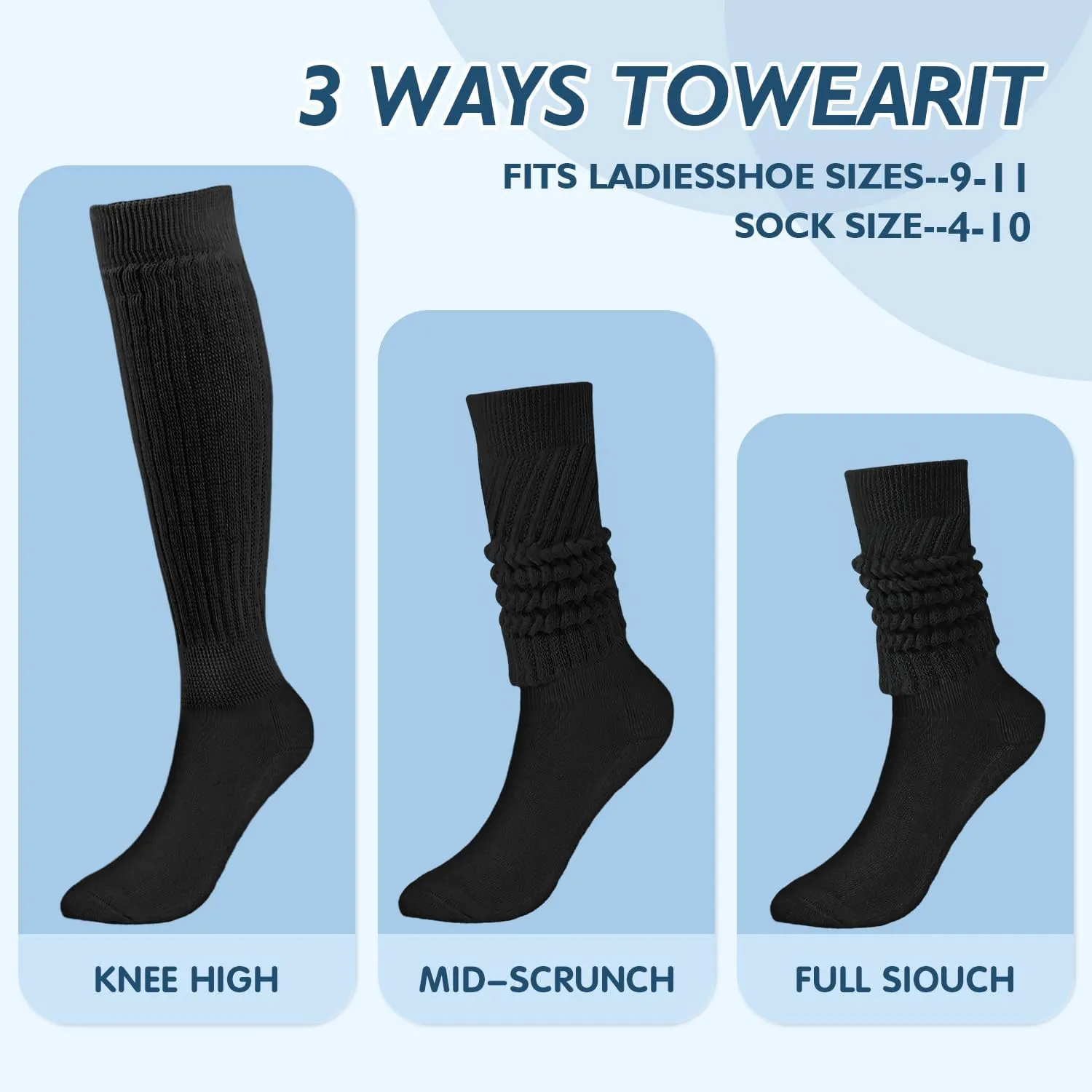 Buauty Women's Slouch Sock 4 Pairs, Scrunch Knee High Slouchy Sock, Scrunchie Boot Knit Socks for Women Girls 80s 90s