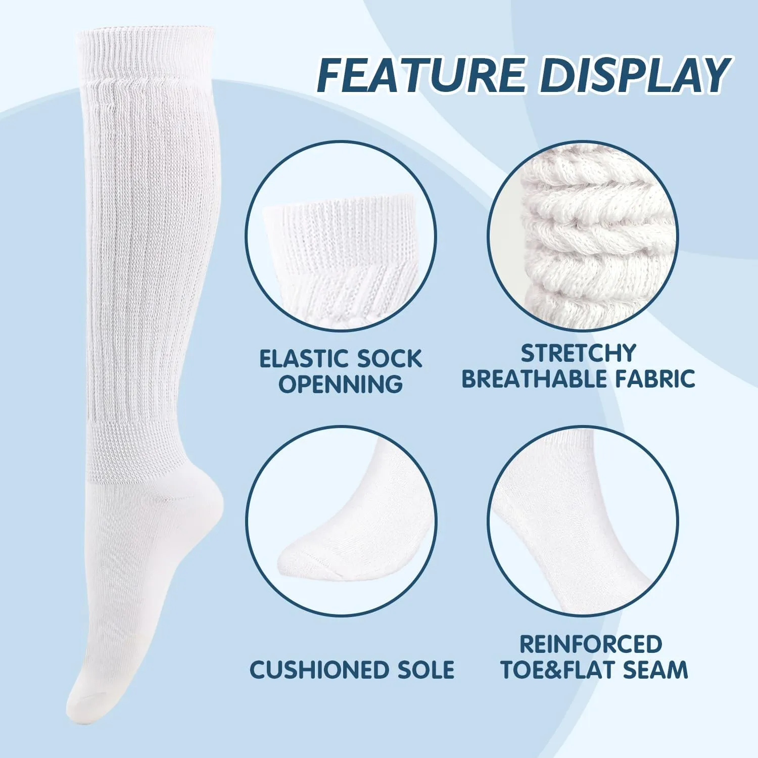 Buauty Women's Slouch Sock 4 Pairs, Scrunch Knee High Slouchy Sock, Scrunchie Boot Knit Socks for Women Girls 80s 90s