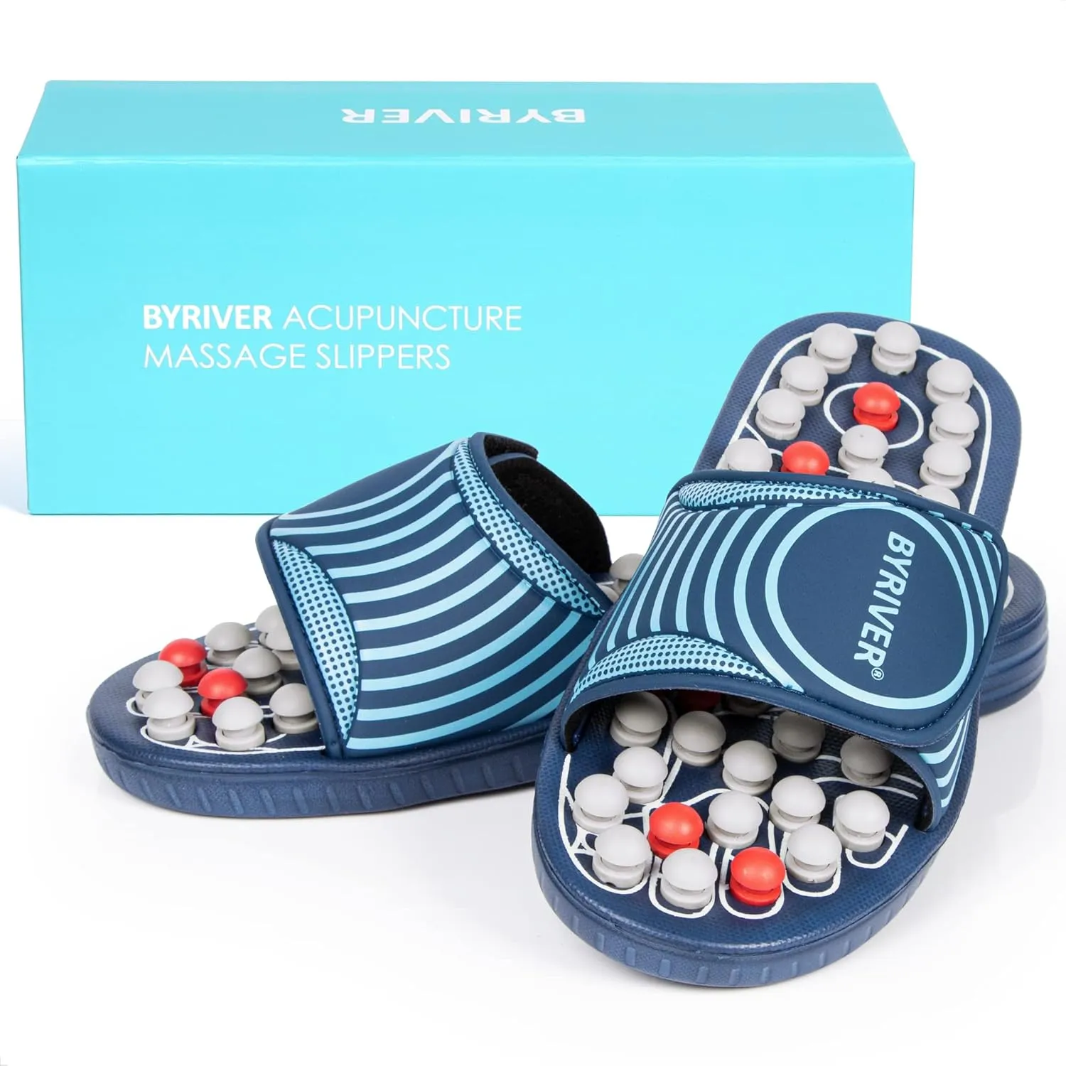 BYRIVER Acupressure Foot Massage Slippers Shoes Sandals, Reflexology Massager Tools, Relieve Back Tension Pressure Arthritis Pain, Present Gifts for Dad Mom(05L)
