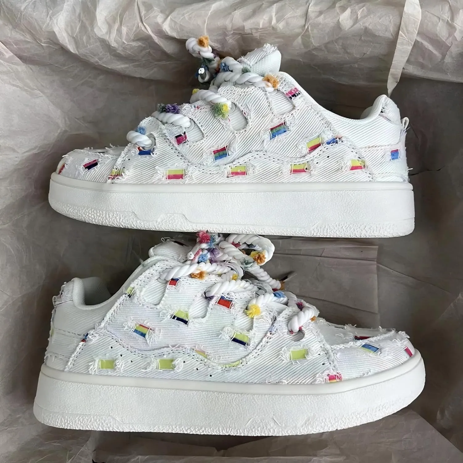 Canvas Rainbow Platform Shoes Fashion Chunky Sneakers for Women Off White Trendy Casual Aesthetic Skateboard Shoes