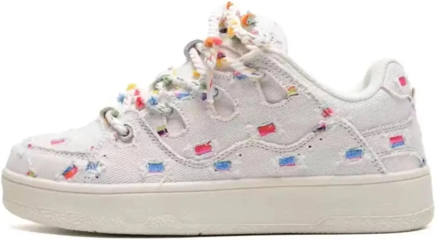 Canvas Rainbow Platform Shoes Fashion Chunky Sneakers for Women Off White Trendy Casual Aesthetic Skateboard Shoes