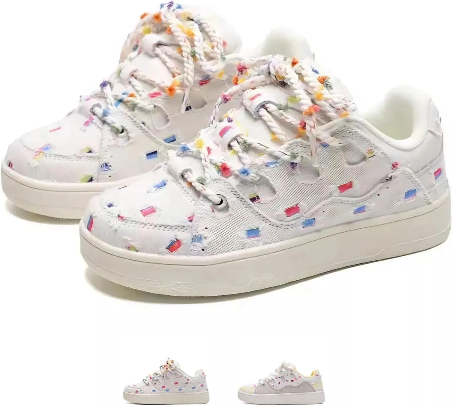 Canvas Rainbow Platform Shoes Fashion Chunky Sneakers for Women Off White Trendy Casual Aesthetic Skateboard Shoes