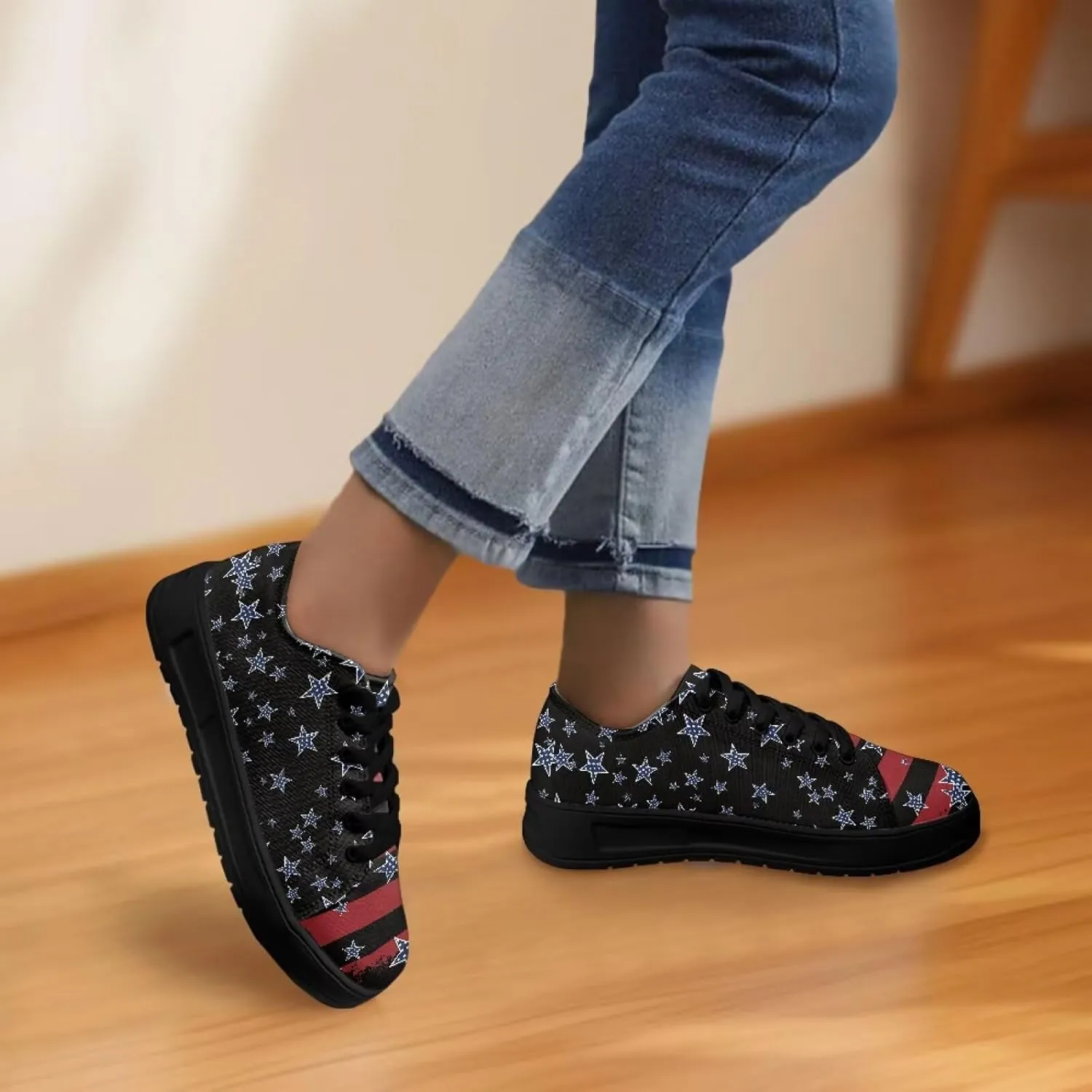 Canvas Shoes Lace-Up Low Top Sneakers Womens Fashion Casual Shoes Walking Comfortable Platform Canvas Sneakers
