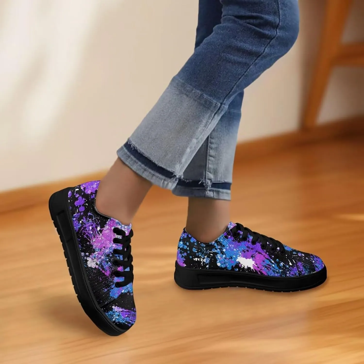 Canvas Sneakers for Women Low Top Lace Up Shoes Comfortable Canvas Tennis Shoes with Anti Skid EVA Sole Dressy Flats