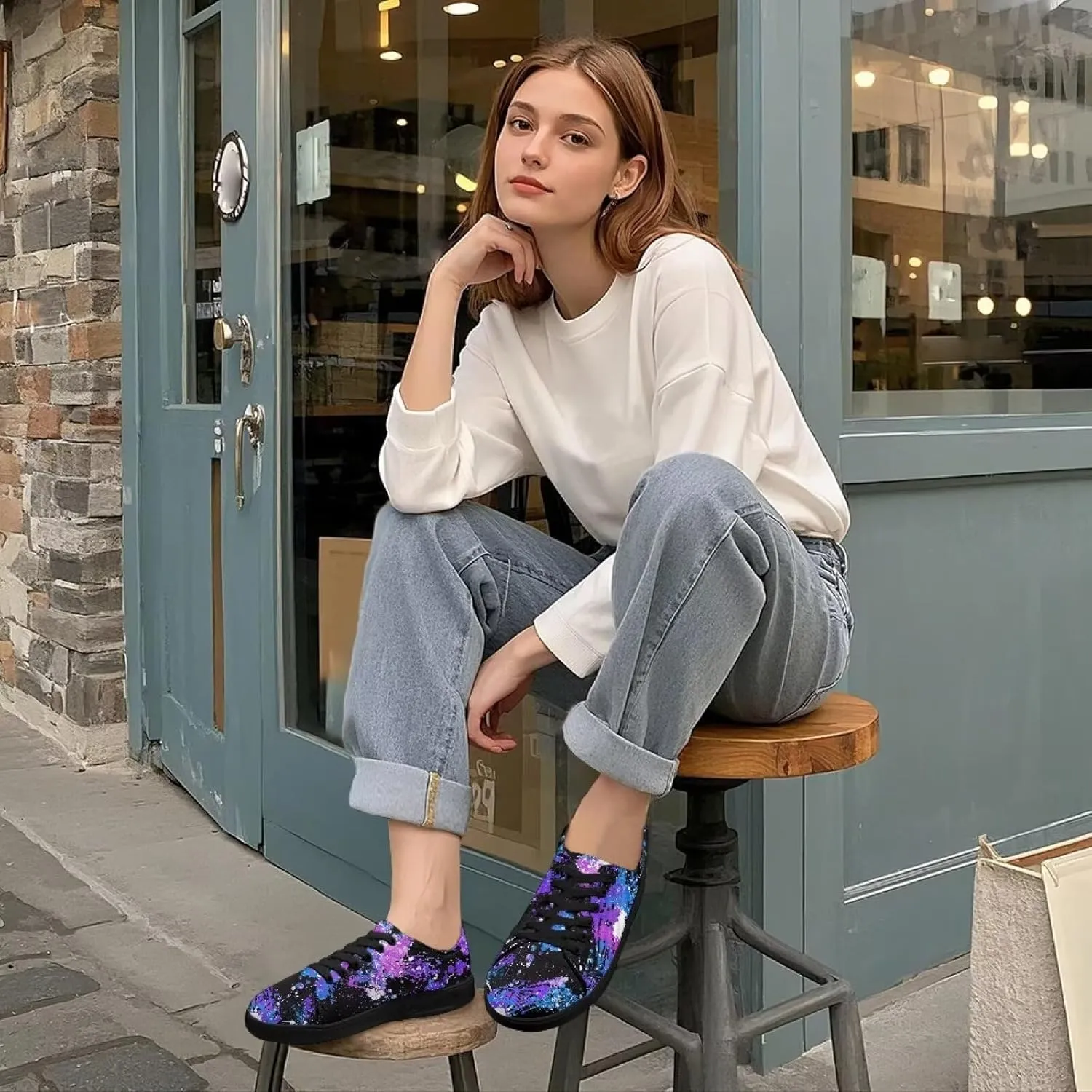 Canvas Sneakers for Women Low Top Lace Up Shoes Comfortable Canvas Tennis Shoes with Anti Skid EVA Sole Dressy Flats