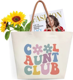 Canvas Tote Bag for Women, Birthday Gifts for Mom Sister Aunt Auntie, Cool Aunt Multipurpose Shoulder Bag with Leather Handle, Durable Beach Bag Shopping Grocery Bags Work Book Tote Gifts-7s