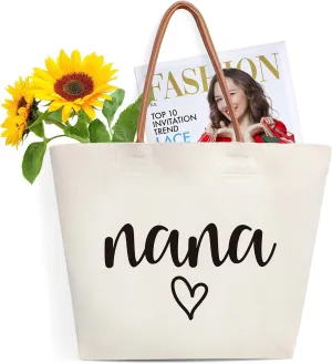 Canvas Tote Bag for Women, Nana Mothers Day Gifts, Mothers Day Gifts for Grandma, Multipurpose Shoulder Bag with Leather Handle, Durable Beach Bag Shopping Grocery Bags Work Book Tote Gifts-11s