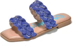 Cape Robbin Women's Slip-On Flat Sandals - Rhinestone-Embellished Braided Upper (Mana)