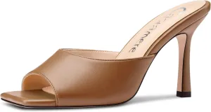 Castamere Square Open Toe Heeled Sandals for Women High Stiletto Heels Slip-on Mules Dress Comfortable Casual Summer Shoes 3.5 Inches Heels