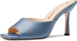 Castamere Square Open Toe Heeled Sandals for Women High Stiletto Heels Slip-on Mules Dress Comfortable Casual Summer Shoes 3.5 Inches Heels