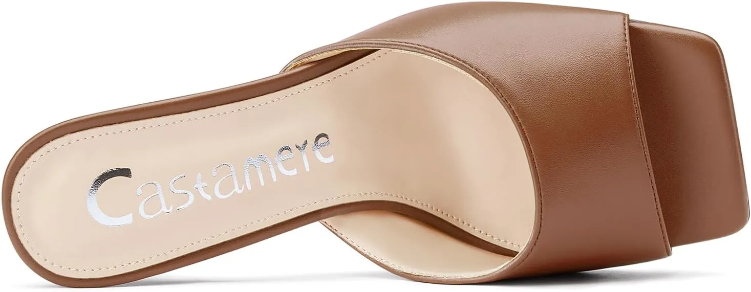 Castamere Square Open Toe Heeled Sandals for Women High Stiletto Heels Slip-on Mules Dress Comfortable Casual Summer Shoes 3.5 Inches Heels