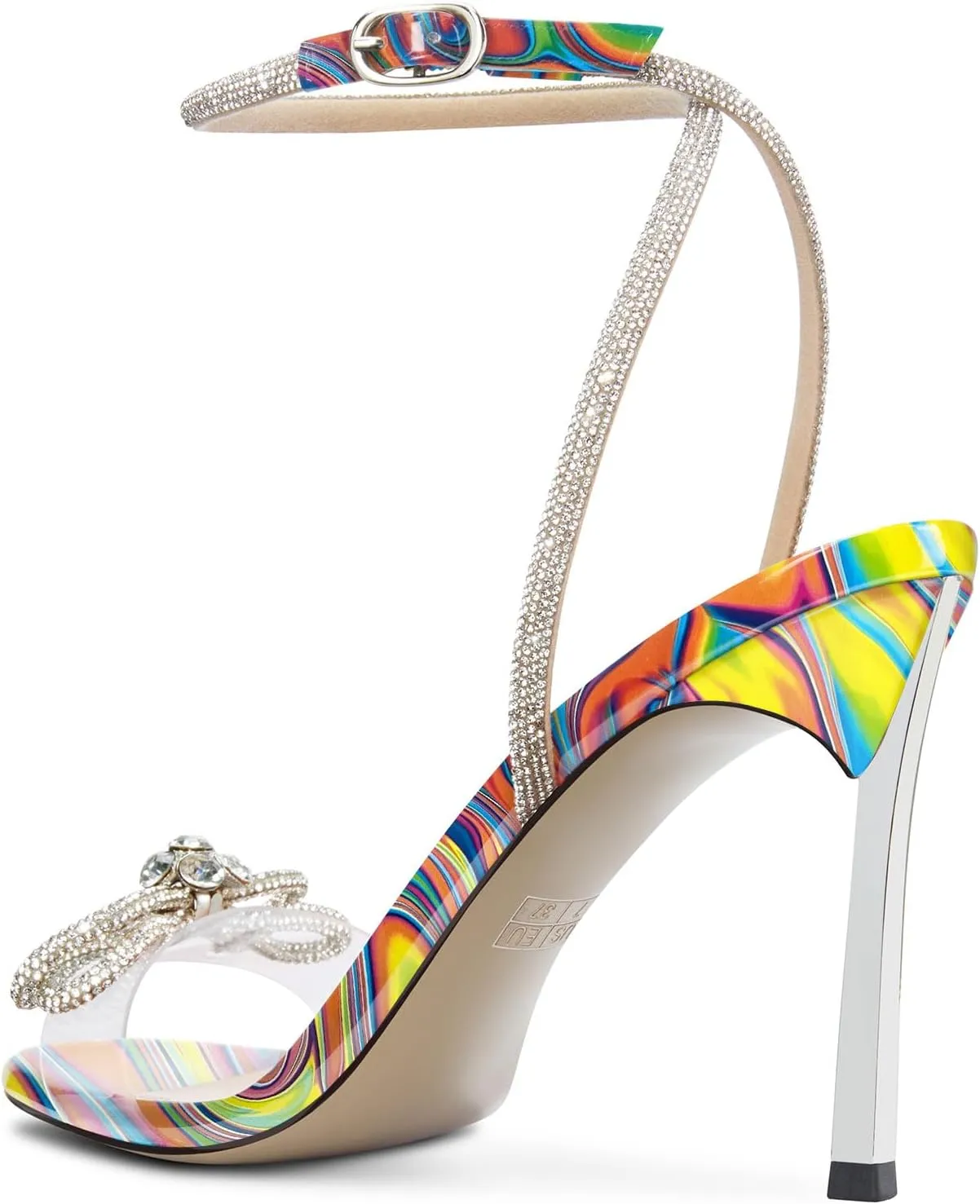 Castamere Womens Stiletto High Heel Open Toe Ankle Strap Rhinestone Crystal Bow-knot Sandals Prom Summer Clear 3.9 Inches Heels