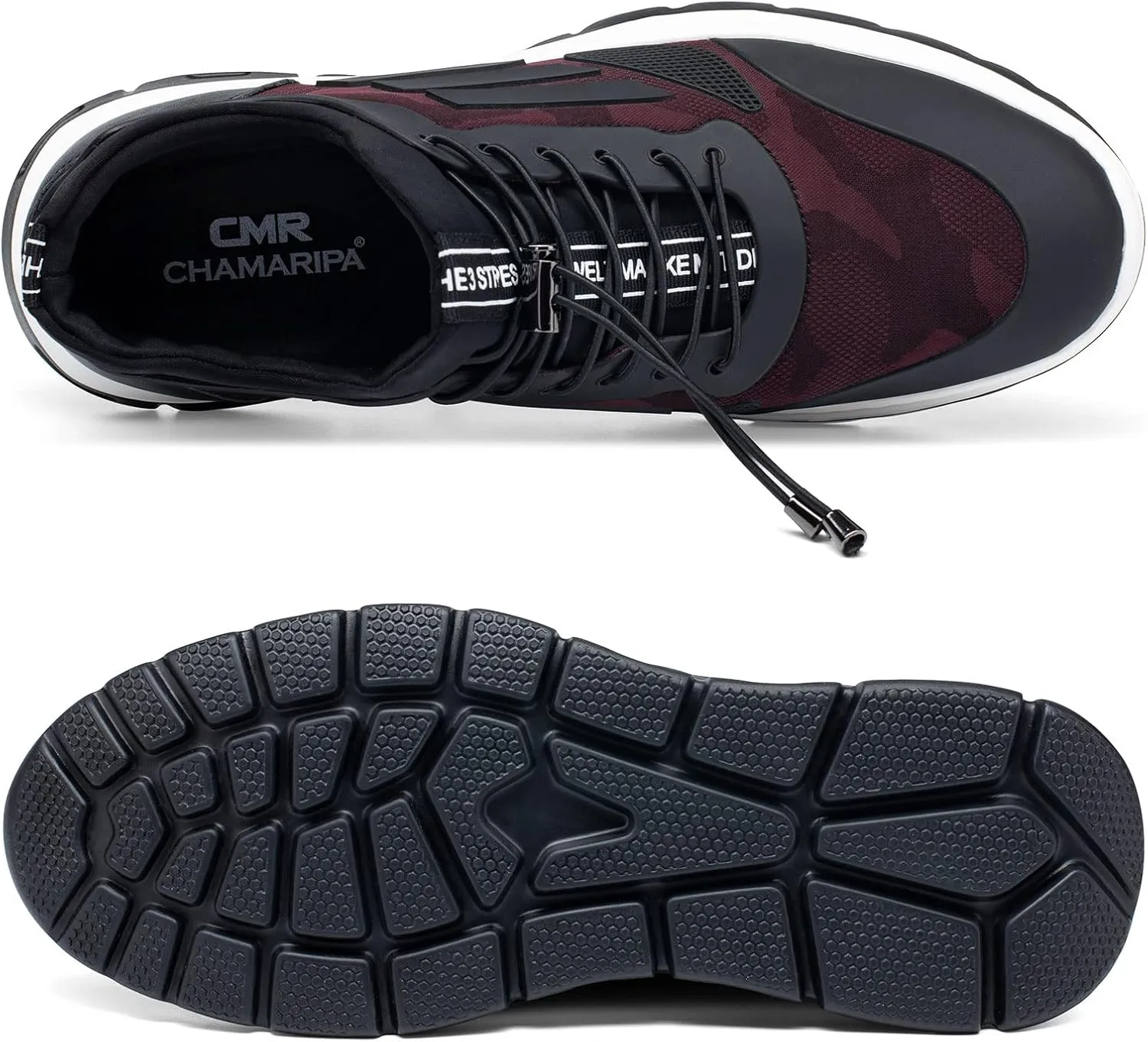 CHAMARIPA Men's Invisible Height Increasing Elevator Sneakers, Casual Fashion Hidden Heel Knit Shoes - Stylish, Comfortable, and Breathable 2.36"/ 2.76"/ 3.15" Inches Taller Handcrafted