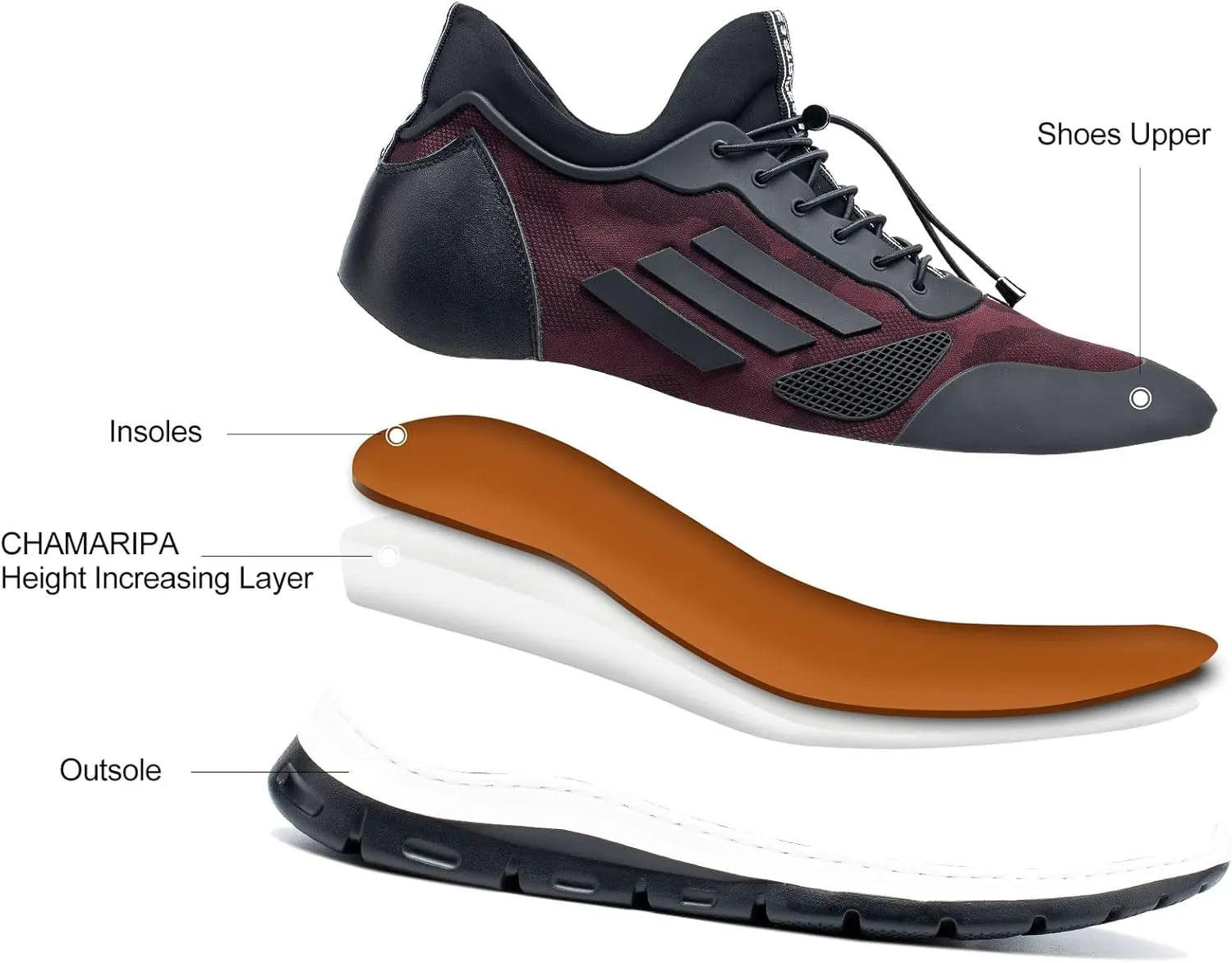 CHAMARIPA Men's Invisible Height Increasing Elevator Sneakers, Casual Fashion Hidden Heel Knit Shoes - Stylish, Comfortable, and Breathable 2.36"/ 2.76"/ 3.15" Inches Taller Handcrafted