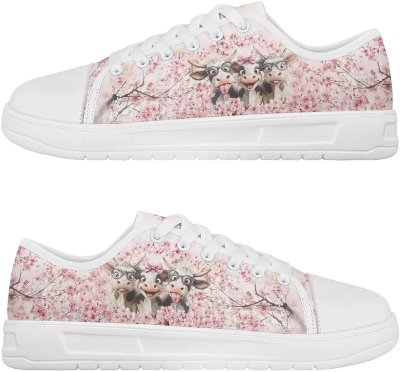 Cherry Blossoms Canvas Shoes for Women Classic Low Top Sneakers Fashion Slip on Work Shoes for Daily Walks