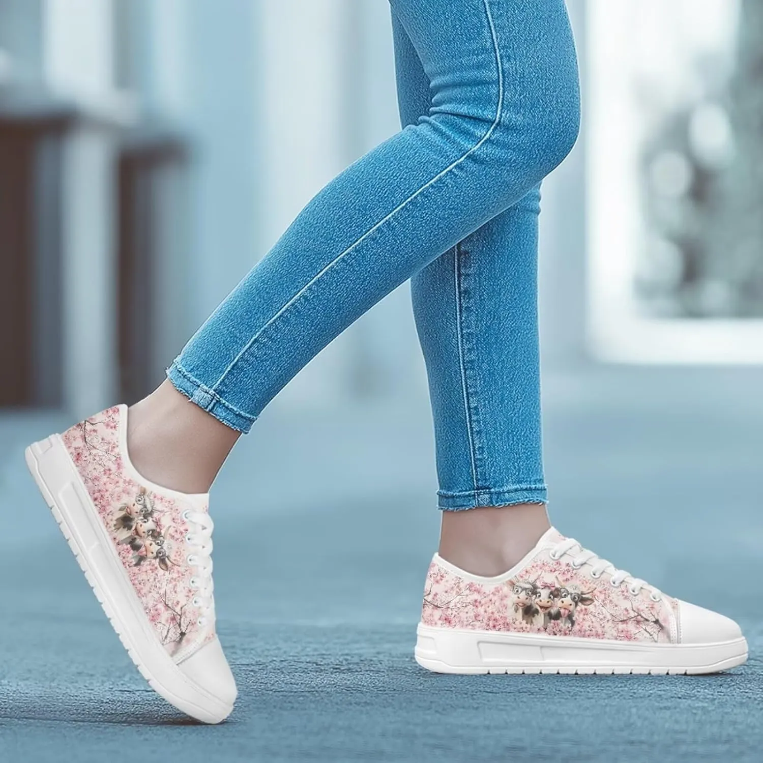 Cherry Blossoms Canvas Shoes for Women Classic Low Top Sneakers Fashion Slip on Work Shoes for Daily Walks