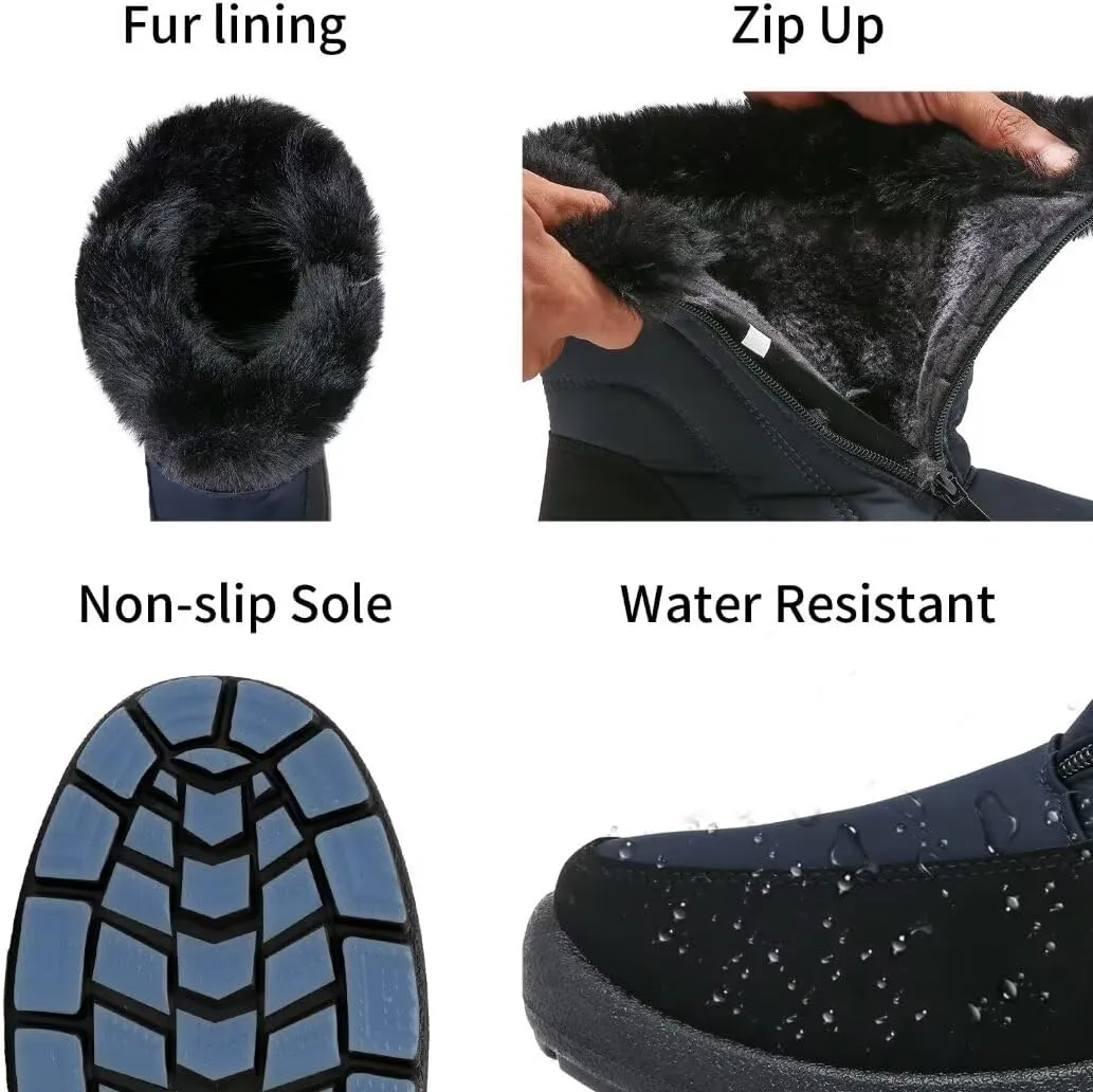 Cheval Winter Snow Zip Up Boots for Women, Fur Lined Warm Ankle Booties, Outdoor Anti-slip Waterproof Comfortable Short Boot, Botas De Invierno Para Mujert