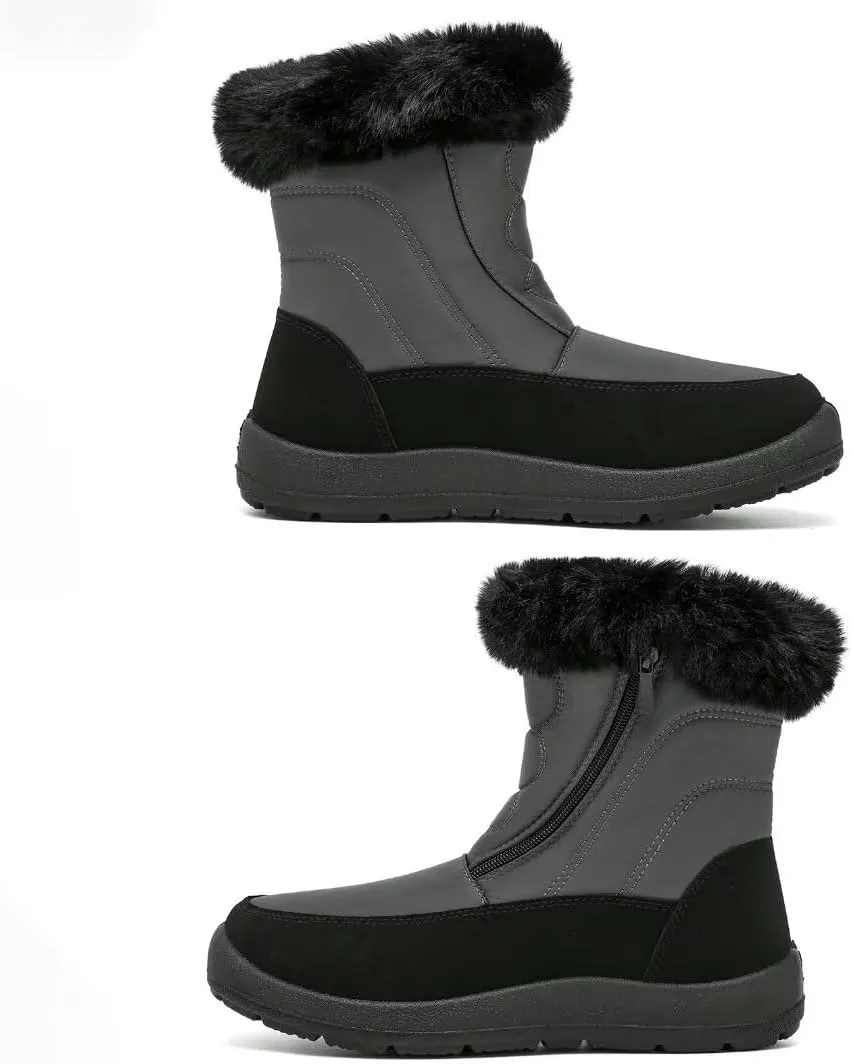 Cheval Winter Snow Zip Up Boots for Women, Fur Lined Warm Ankle Booties, Outdoor Anti-slip Waterproof Comfortable Short Boot, Botas De Invierno Para Mujert
