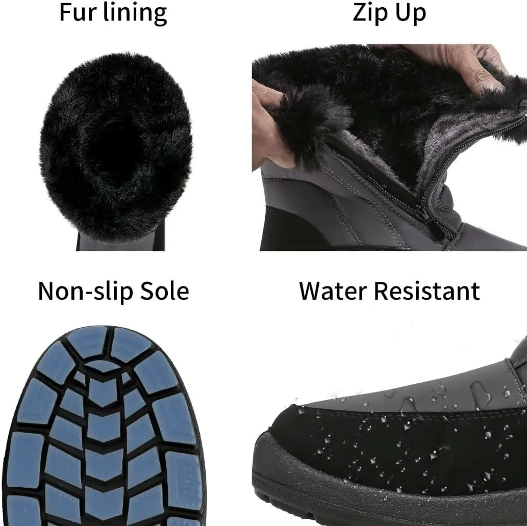 Cheval Winter Snow Zip Up Boots for Women, Fur Lined Warm Ankle Booties, Outdoor Anti-slip Waterproof Comfortable Short Boot, Botas De Invierno Para Mujert