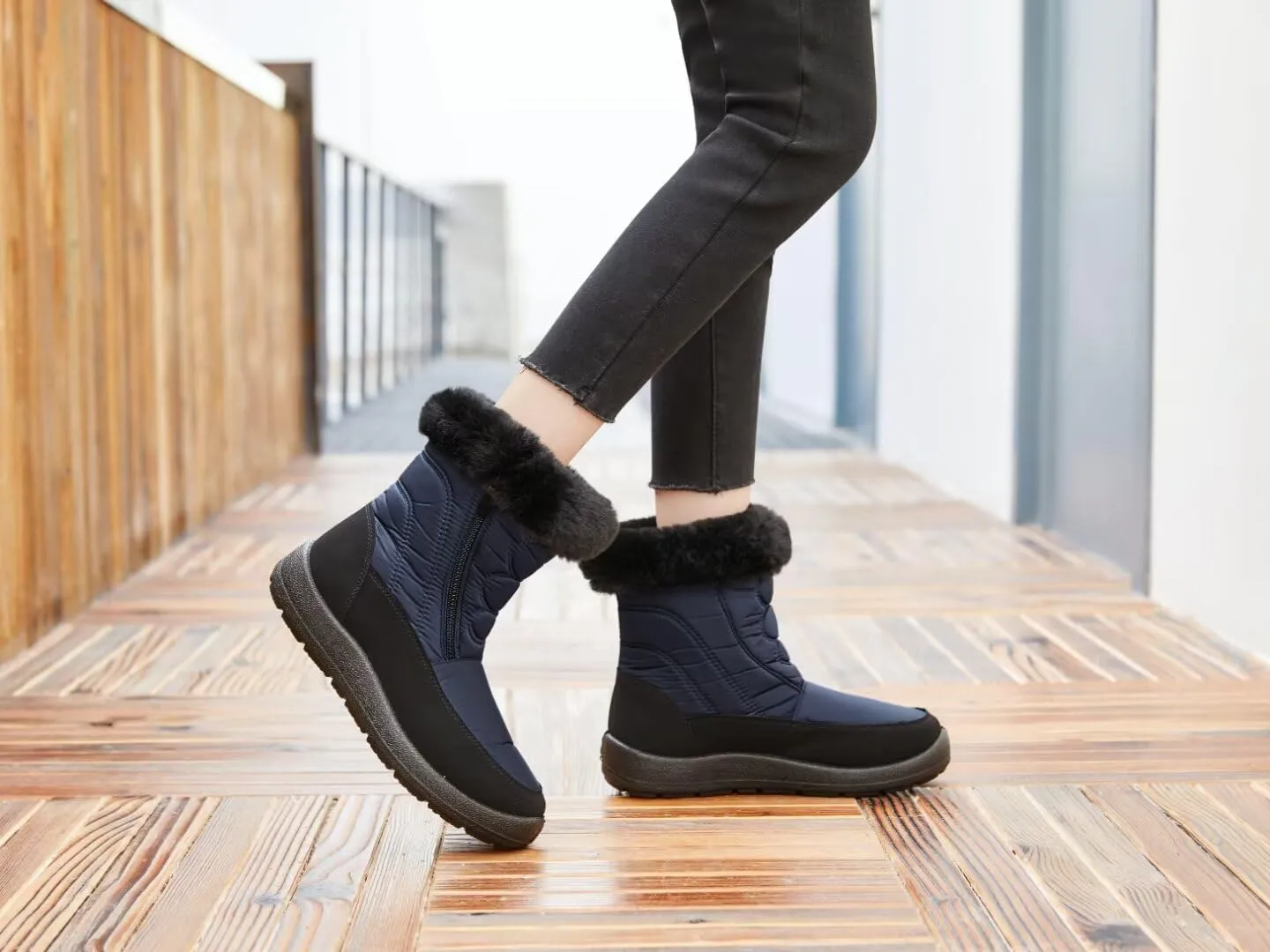 Cheval Winter Snow Zip Up Boots for Women, Fur Lined Warm Ankle Booties, Outdoor Anti-slip Waterproof Comfortable Short Boot, Botas De Invierno Para Mujert