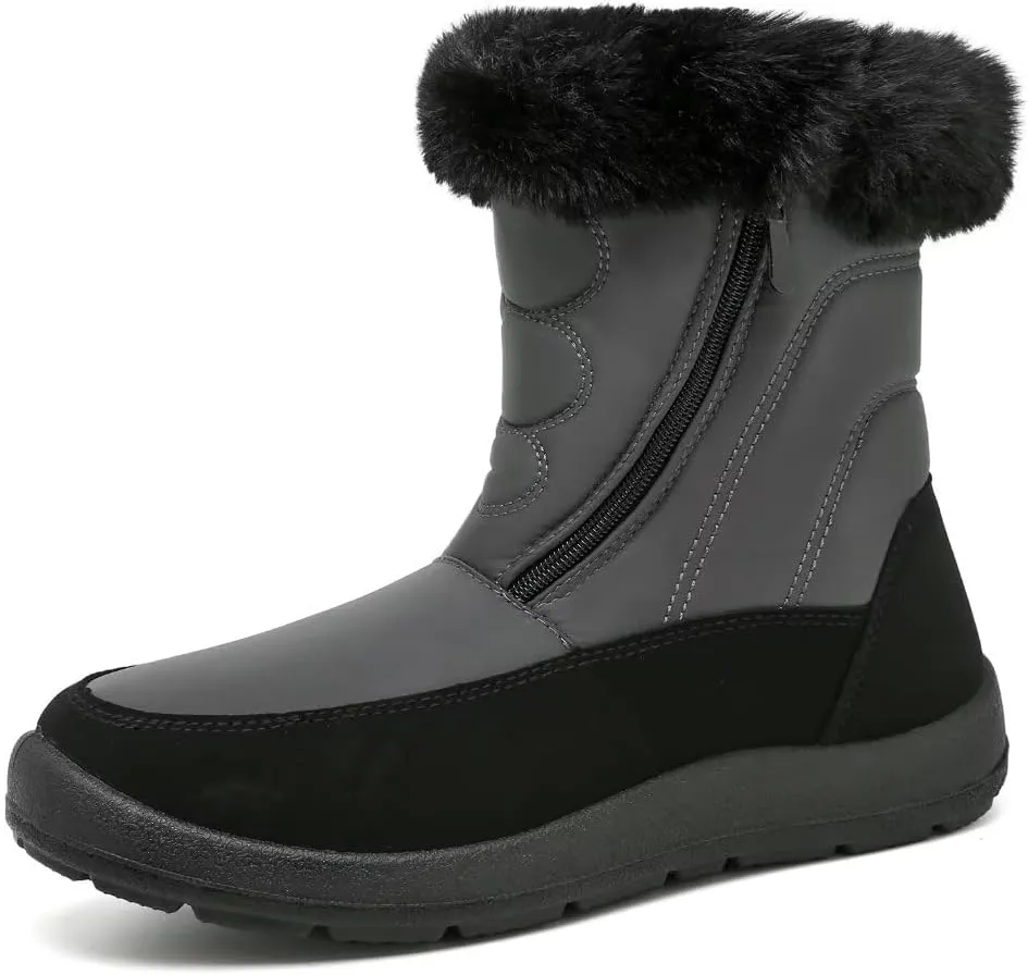 Cheval Winter Snow Zip Up Boots for Women, Fur Lined Warm Ankle Booties, Outdoor Anti-slip Waterproof Comfortable Short Boot, Botas De Invierno Para Mujert