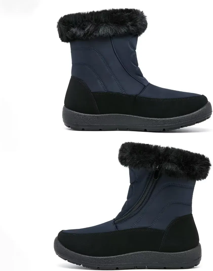 Cheval Winter Snow Zip Up Boots for Women, Fur Lined Warm Ankle Booties, Outdoor Anti-slip Waterproof Comfortable Short Boot, Botas De Invierno Para Mujert