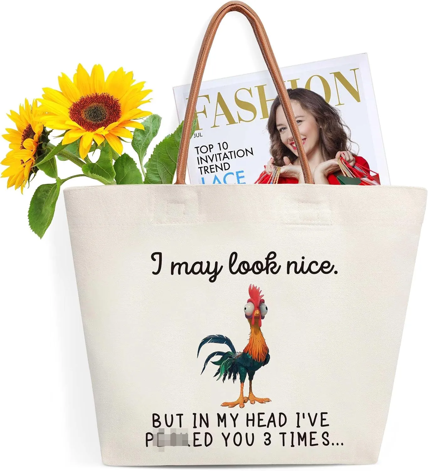 Chicken Canvas Tote Bag for Women, Birthday Gifts for Mom Sister Female Friend, Multipurpose Shoulder Bag with Leather Handle, Durable Beach Bag Shopping Grocery Bags Work Book Tote Gifts-1s