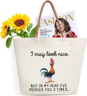 Chicken Canvas Tote Bag for Women, Birthday Gifts for Mom Sister Female Friend, Multipurpose Shoulder Bag with Leather Handle, Durable Beach Bag Shopping Grocery Bags Work Book Tote Gifts-1s