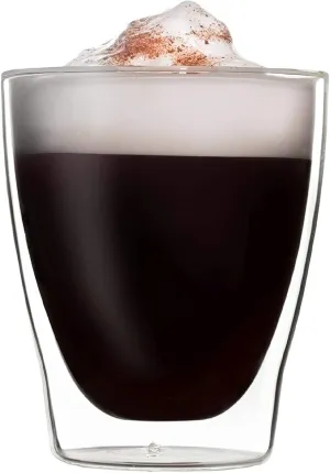 Circleware Thermax Double Wall Insulated Heat Resistant Espresso Shots Glass Cappuccino Tea & Coffee Cups, 2-Piece Set, Home Kitchen Beverage Drinking Entertaining Glassware, 10.4 oz 2-pc Latte