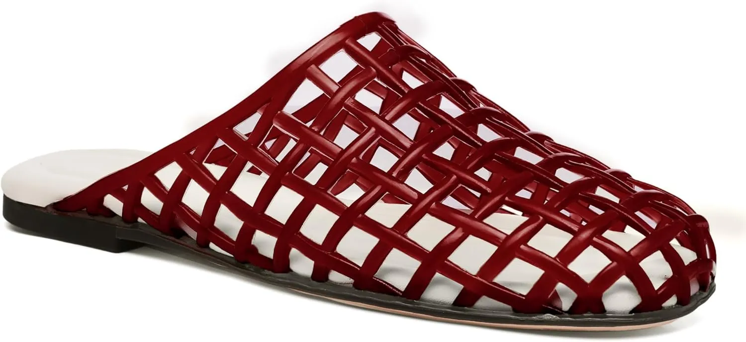 Clear Jelly Shoes for Women Slip on Jelly Mesh Slides Comfortable Closed Toe Flats Sandals Summer Beach Slippers.
