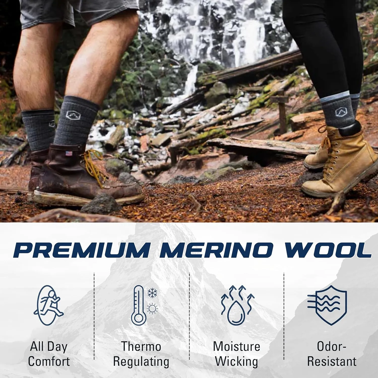 CloudLine - Merino Wool Socks for Men & Women, Wool Hiking Socks, Cushioned, Moisture Wicking, Anti Blister, Thermal - 1 Pair