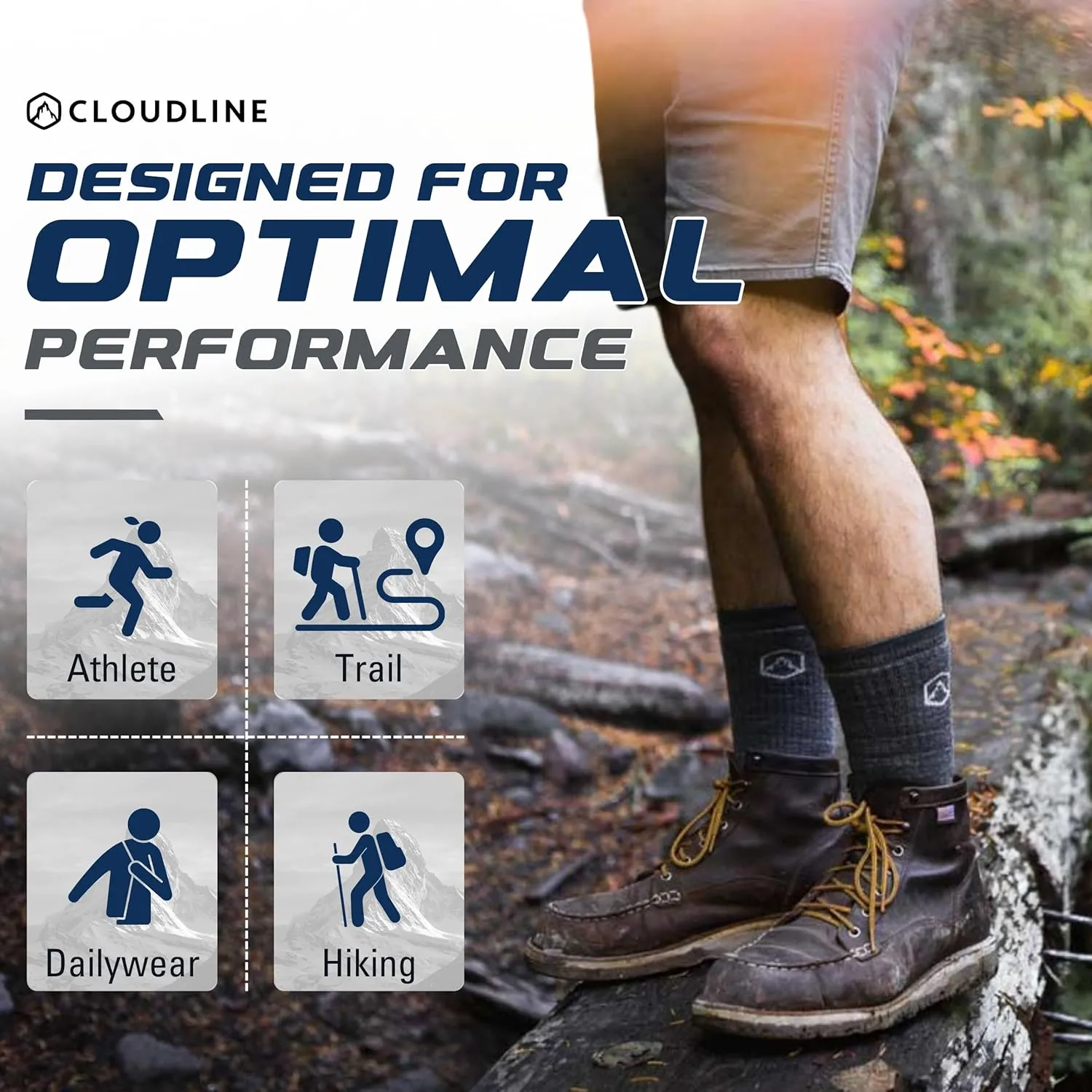 CloudLine - Merino Wool Socks for Men & Women, Wool Hiking Socks, Cushioned, Moisture Wicking, Anti Blister, Thermal - 1 Pair