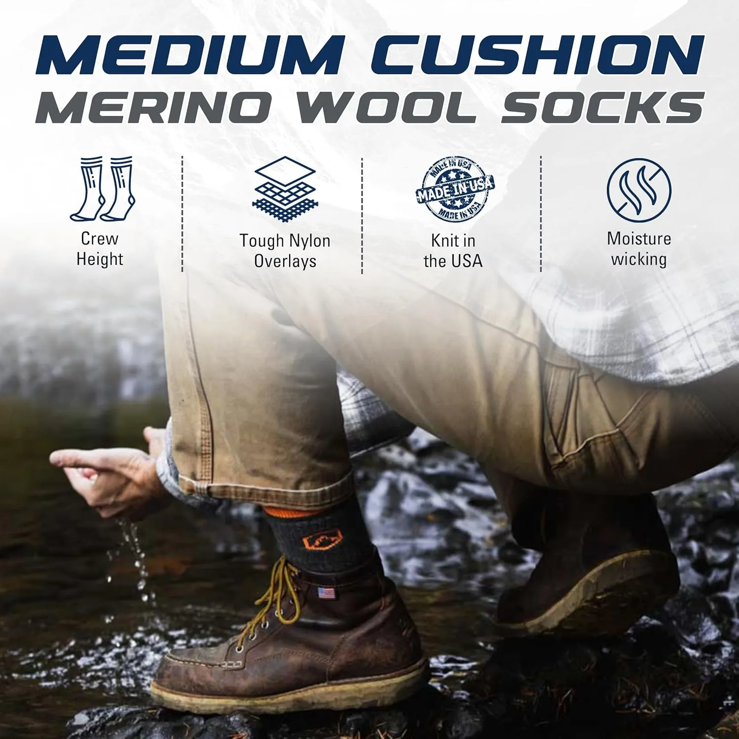 CloudLine - Merino Wool Socks for Men & Women, Wool Hiking Socks, Cushioned, Moisture Wicking, Anti Blister, Thermal - 1 Pair