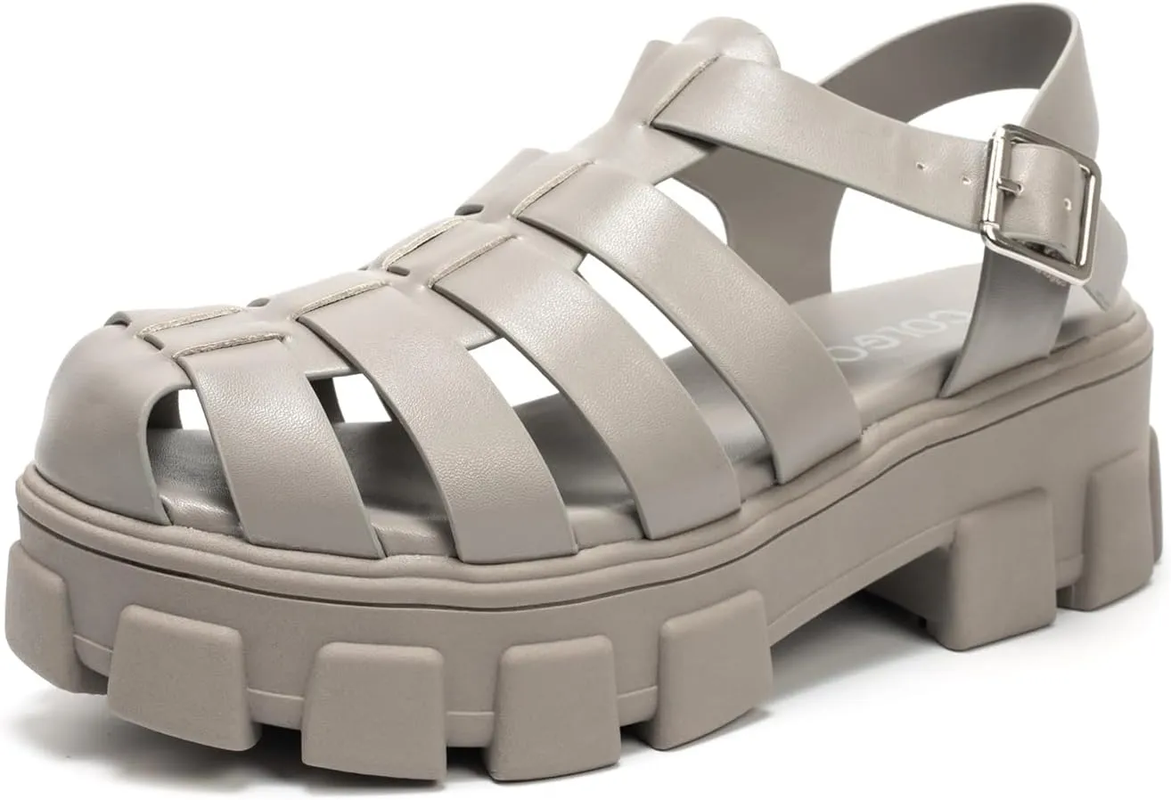 Colgo Womens Platform Wedge Sandals Chunky Block Heeled Adjustable Buckle Fisherman Sandals for Summer