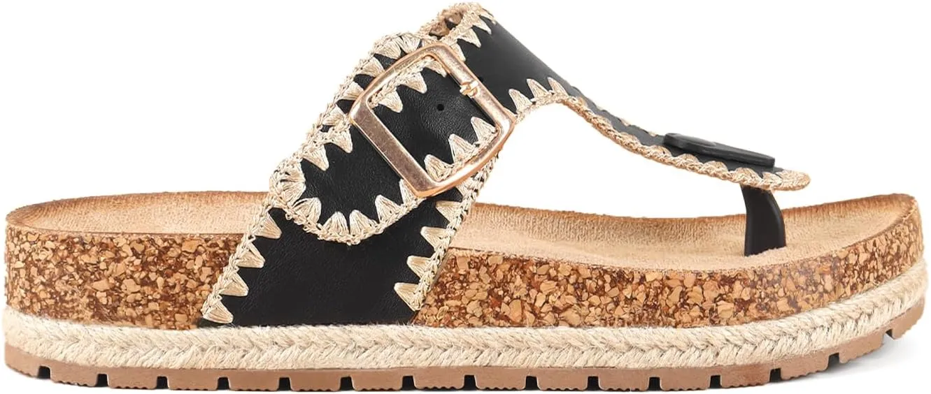 Comfortable Cork Sandals, Women's Open-Toe Slip On Buckle with Arch Support, Beach & Dressy Summer