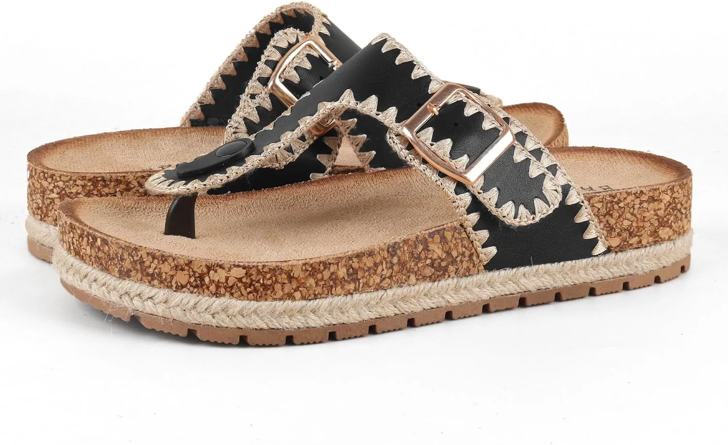 Comfortable Cork Sandals, Women's Open-Toe Slip On Buckle with Arch Support, Beach & Dressy Summer