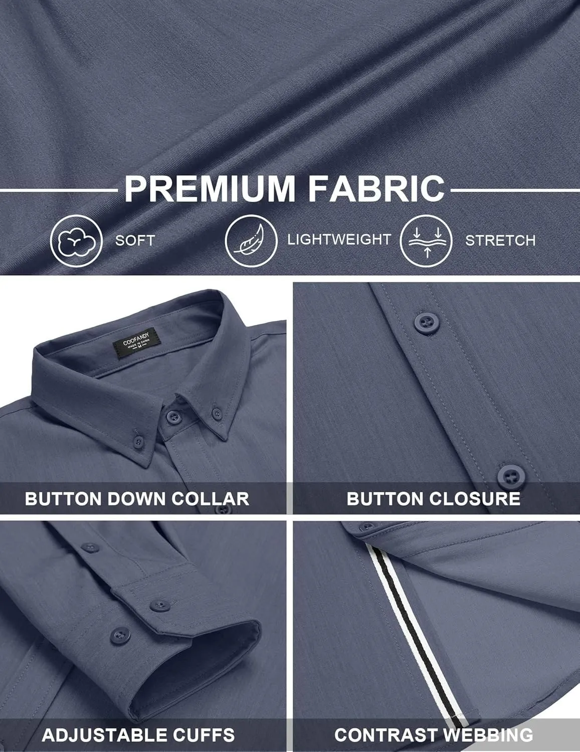 COOFANDY Mens Casual Button Down Shirt Untucked Long Sleeve Stretch Denim Dress Shirt
