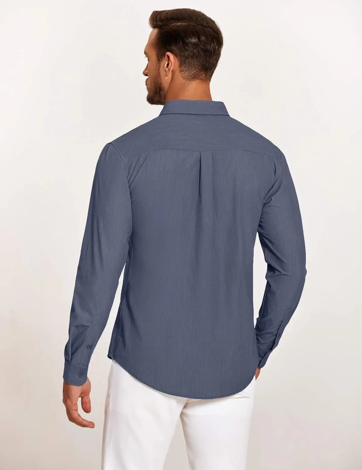 COOFANDY Mens Casual Button Down Shirt Untucked Long Sleeve Stretch Denim Dress Shirt