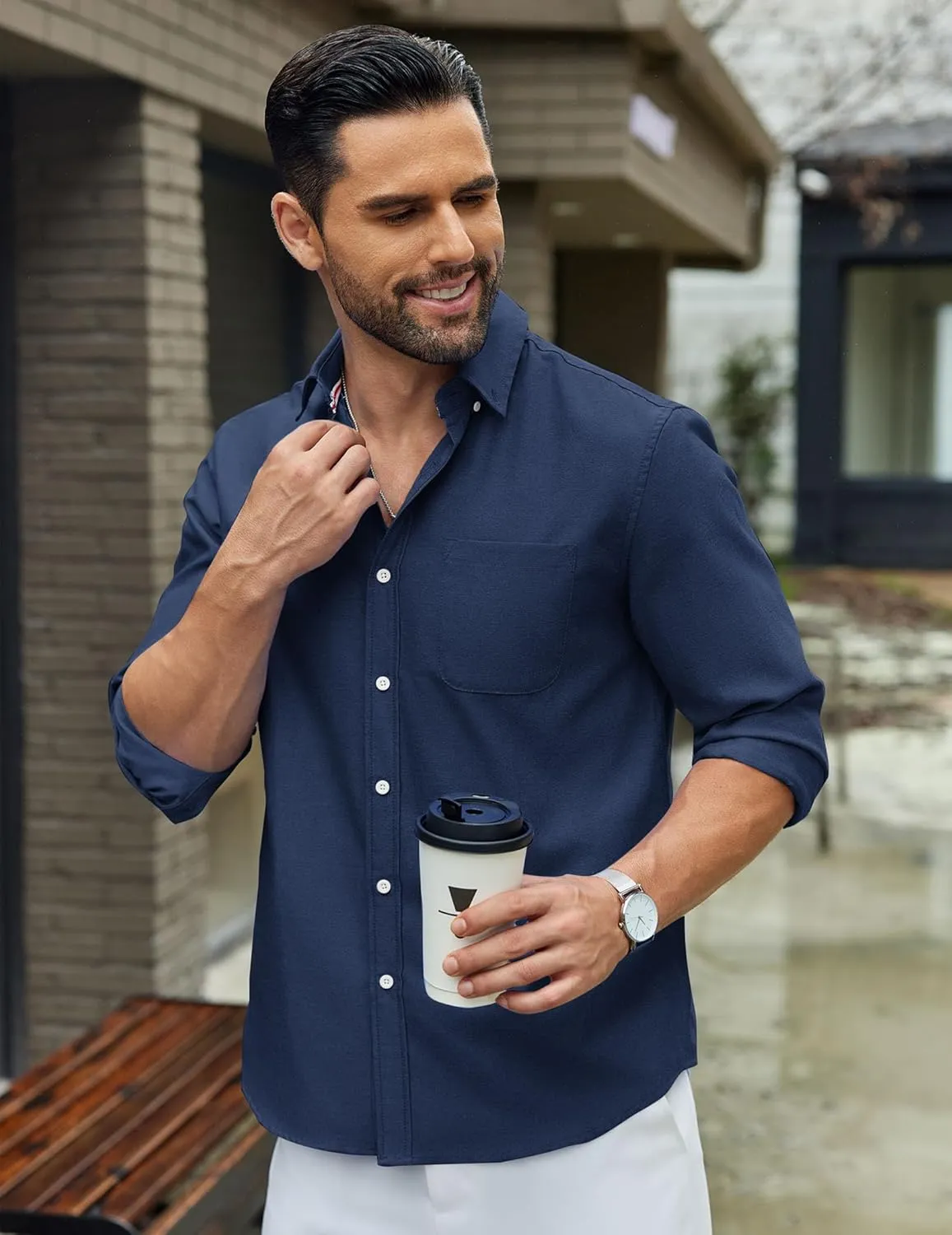 COOFANDY Mens Long Sleeve Button Down Shirt Casual Untucked Shirts for Men Oxford Dress Shirts