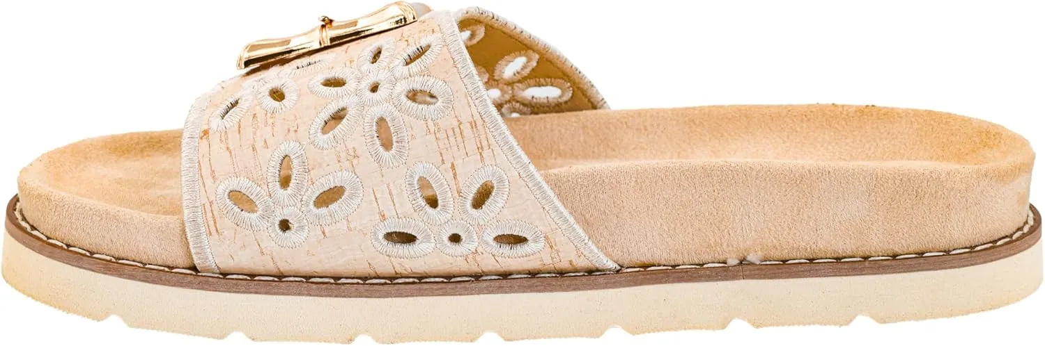 Corkys Footwear Women's Slid In My DM Slip-On Sandals – Comfortable, Cushioned, Lightweight, Floral Detail, Versatile Summer Style Natural Size 11