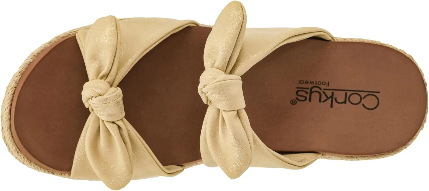 Corkys Footwear Women's Tie The Knot Wedge Sandal - 2.5 Inch Cushioned Wedge, Slip On Closure for Comfort & Style, Perfect for Casual & Dressy Outfits, All Day Wear