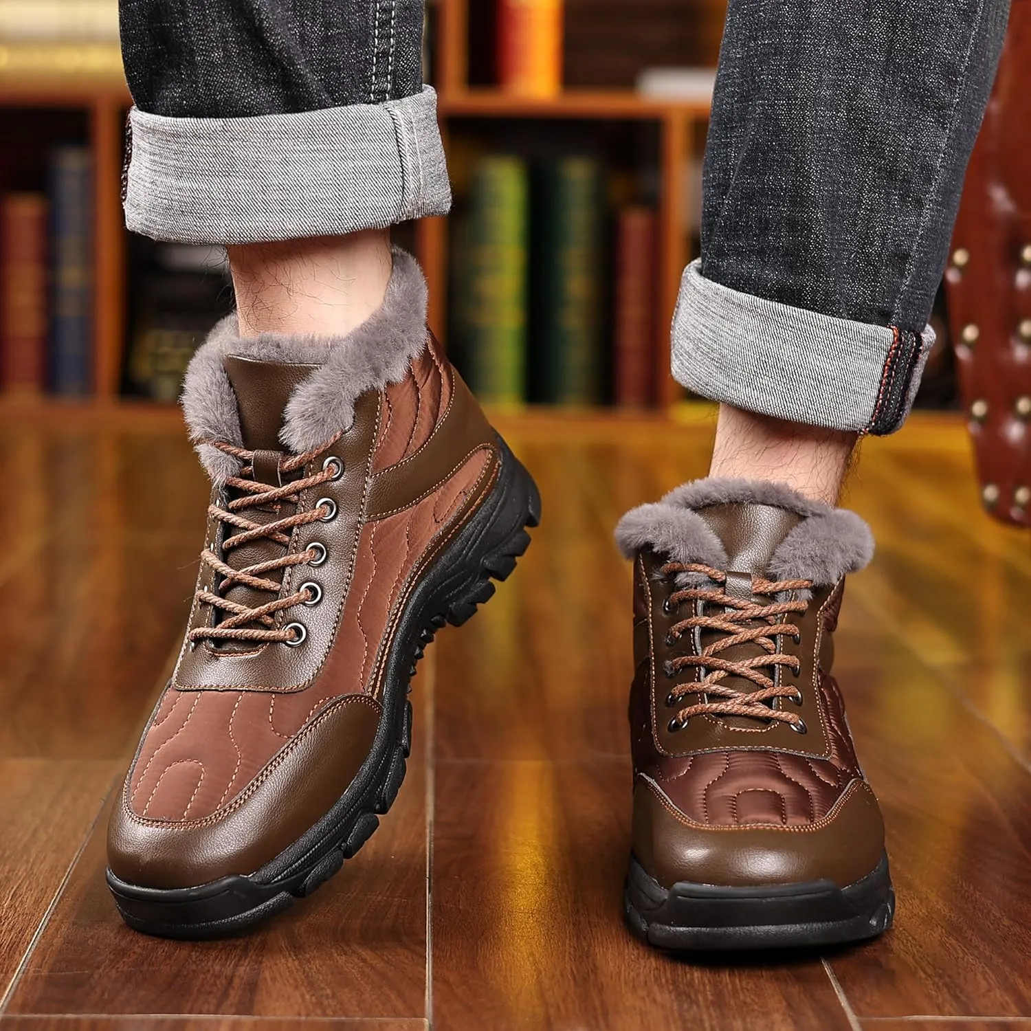 COSIDRAM Mens Snow Boots Outdoor Winter Warm Hiking Ankle Boots Anti Slip Insulated Work Shoes