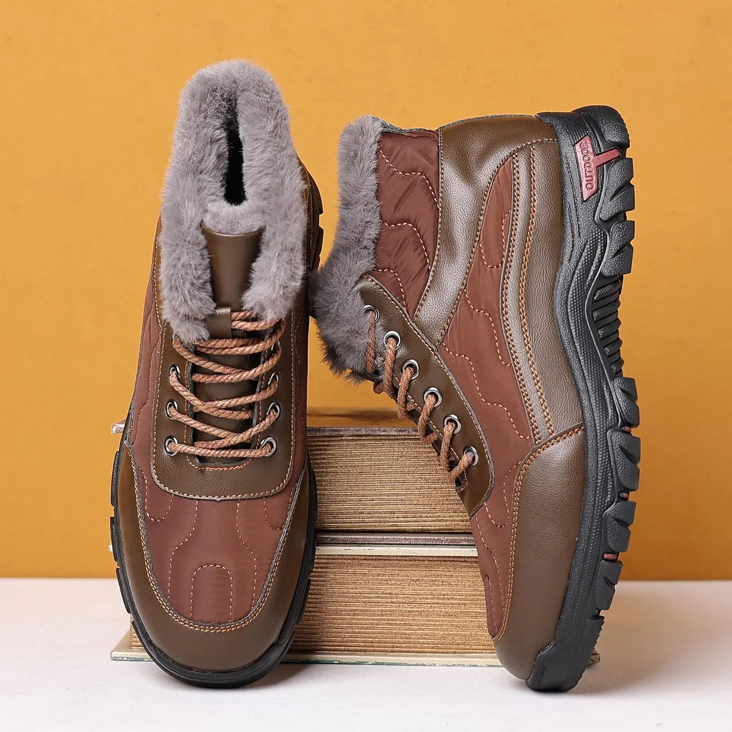 COSIDRAM Mens Snow Boots Outdoor Winter Warm Hiking Ankle Boots Anti Slip Insulated Work Shoes