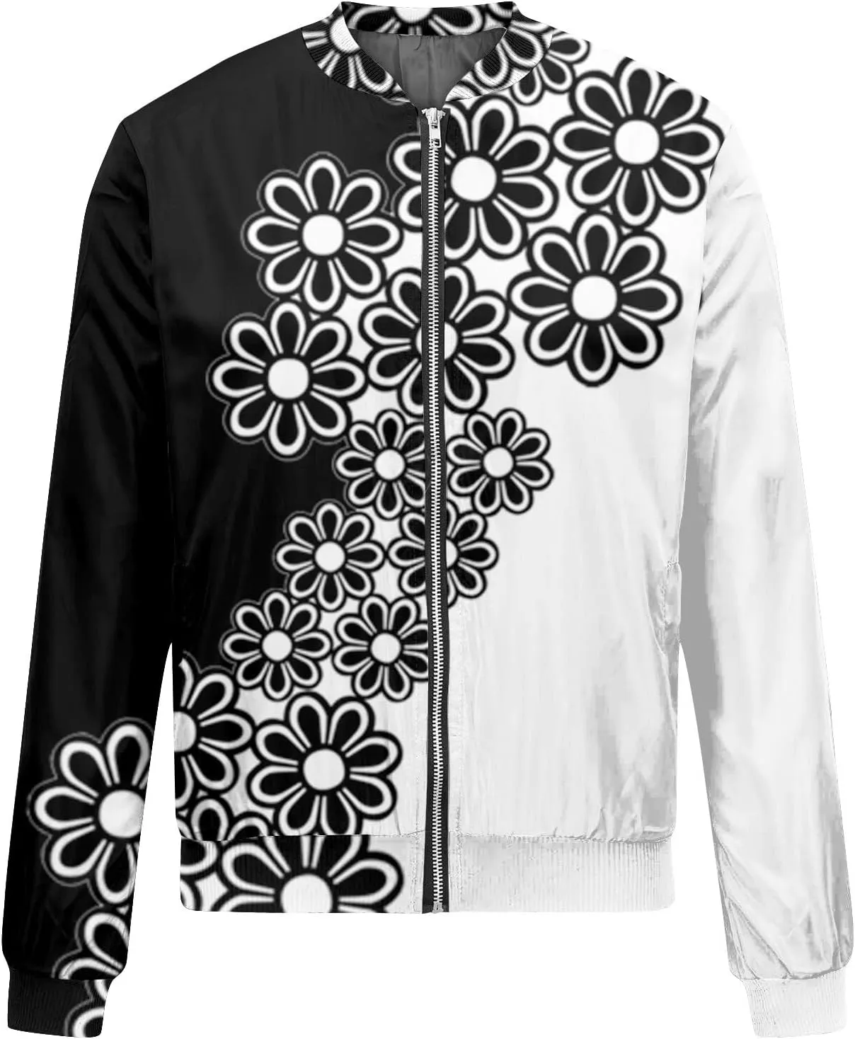COTECRAM Bomber Jacket Women 2024 Causal Floral Zip Up Coats Long Sleeve Stand Collar Fall Jackets Lightweight Outerwear Tops