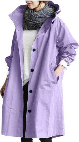 COTECRAM Women's Trench Jackets Plus Size Casual Long Rain Jacket Fashion Winter Hooded Oversized Windbreaker Coats Outerwear
